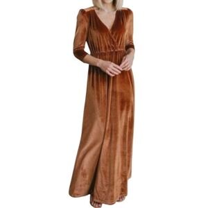 Baltic Born Sofia Velvet maxi dress‎ Spice Copper Velvet Wrap Dress gown V-necky